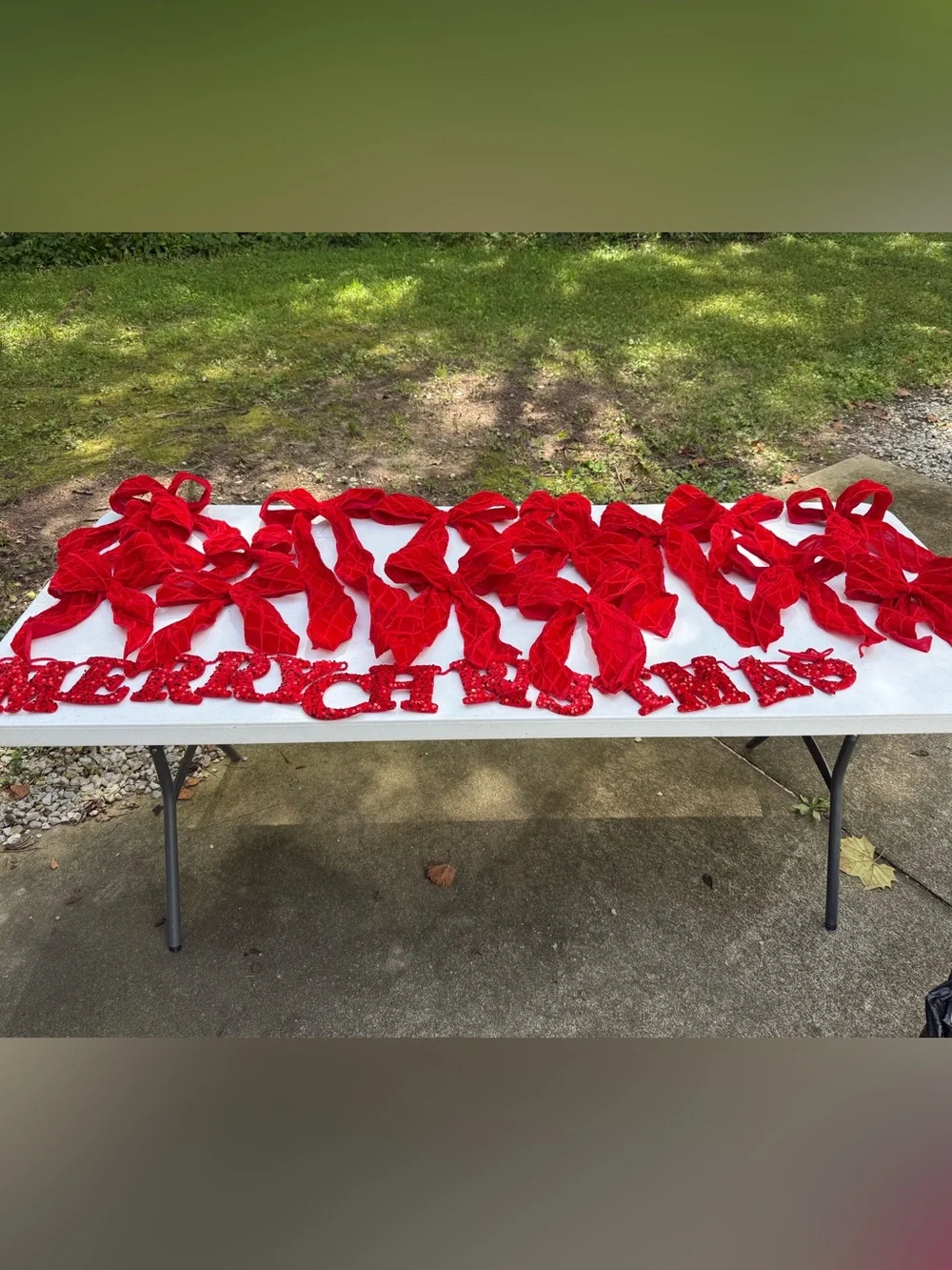 Red Ribbon Bows with 'Merry Christmas' Velvet Garland